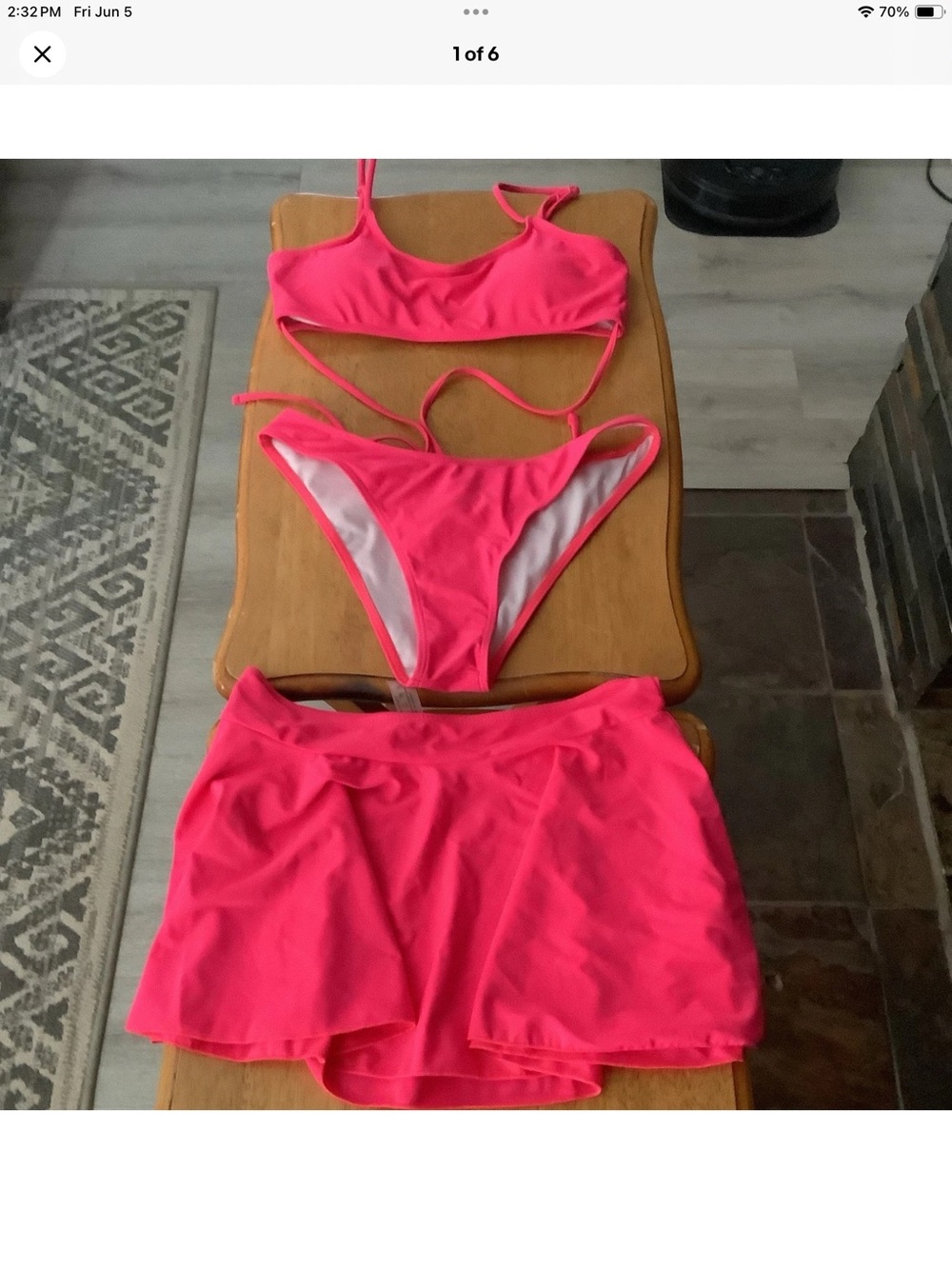 Neon Pink Bikini Set with Skirt Cover